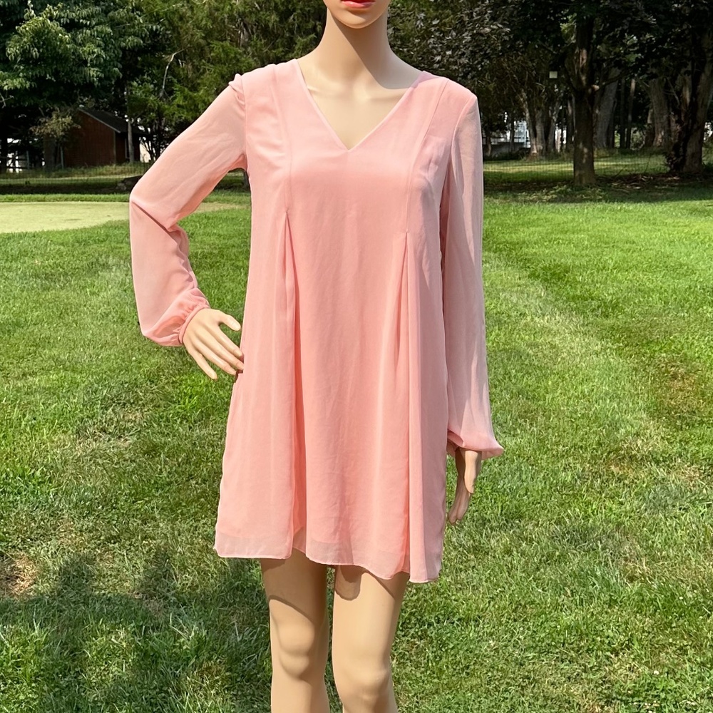 BCBGeneration Peach V Neck Long Sleeve Shift Dress